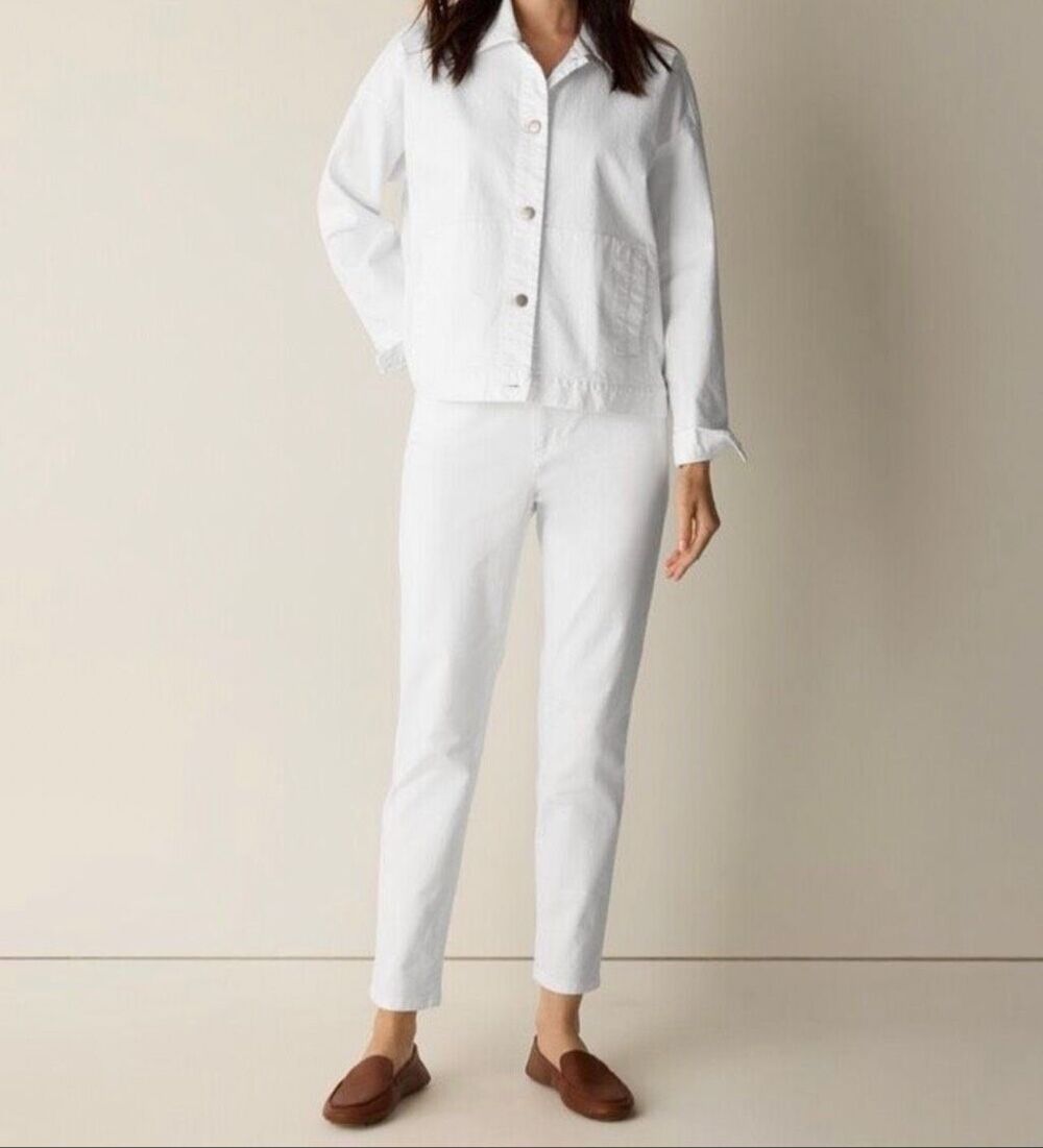 Eileen Fisher Women's Garment-Dyed Organic Cotton Straight Jeans White 8P NWOT